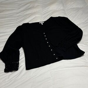 Maurices Black Lace Cuff Button-Up Blouse